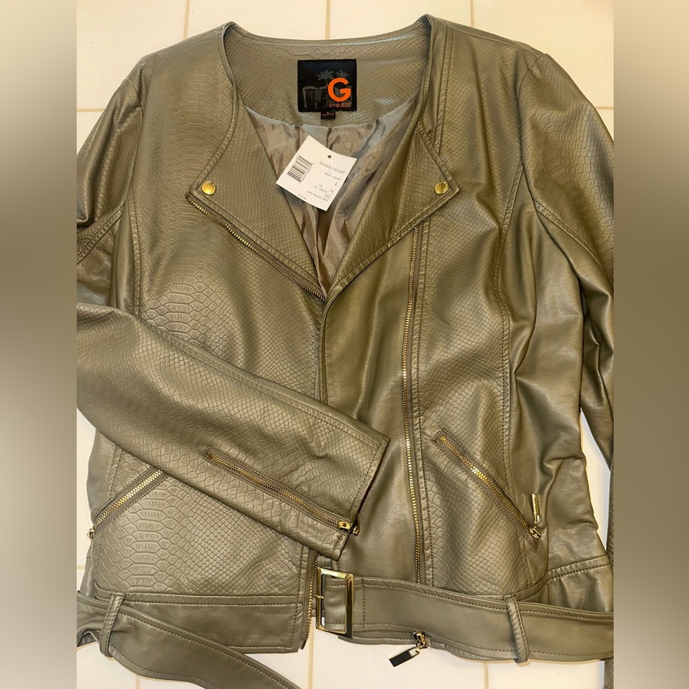 Olive Faux Leather Jacket - GUESS
